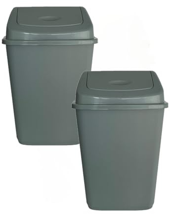 VTL® 2x 60 Litre Silver Plastic Swing Bin Durable For Kitchen And Home Waste