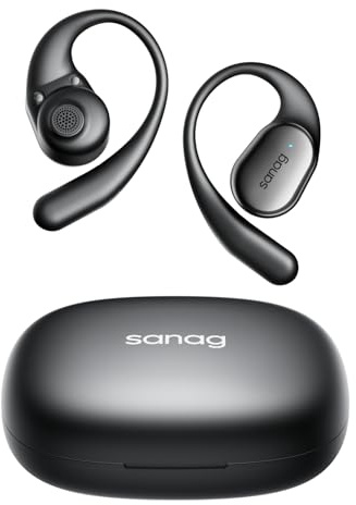 SANAG C16S Cuffie Open-Ear, Auricolari Bluetooth True Wireless con Microfono, Auricolari con Gancio, 500mAh, 56 Ore di Riproduzione, IPX4 Impermeabili Cuffie 5.4 Bluetooth Sport - Nero