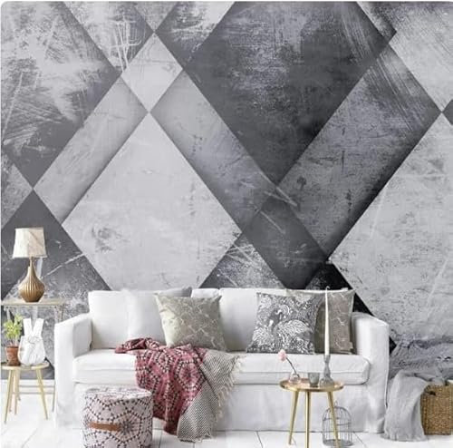 Tzxztt Noir Blanc Gris Géométrique Papier Peint 3d Moderne En Soie GaufréE MatéRiau IdéAl Pour Le Salon Et La Chambre à Coucher-350cm×256cm