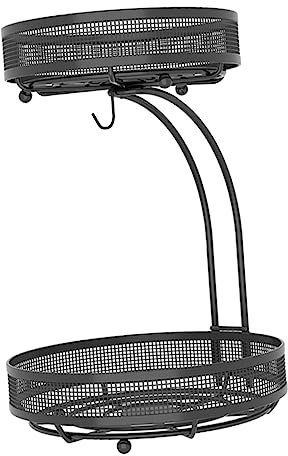 OKUMEYR 2tier Double Metal Fruit Basket Tiered Fruit Bowl Hanging Storage Basket Banana Hanger Kitchen Holder