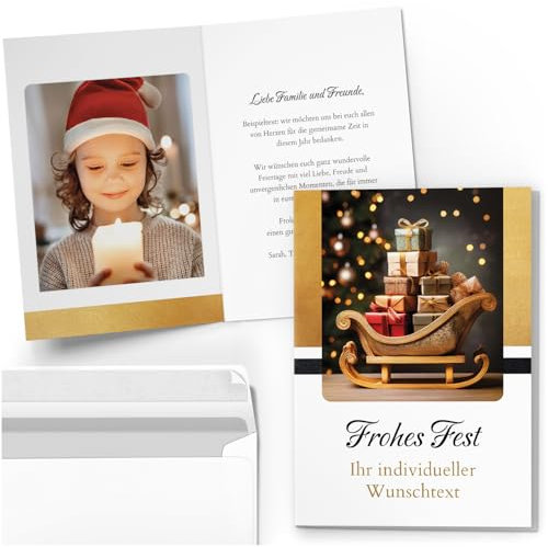 10 Personalisierte Weihnachtskarten mit Ihrem Text und Foto - Schlitten modern - individueller Weihnachtsgruß Grußkarte Weihnachten Klappkarten mit Umschlägen