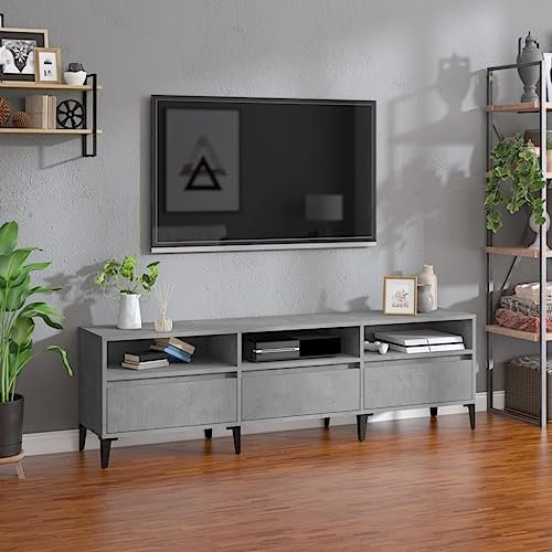 CINDERFUL TV-Schrank Betongrau 150x30x44,5 cm Holzwerkstoff,Moderner TVSchrank mit viel Stauraum in Betonoptik für EIN stilvolles Wohnzimmer TV-Möbel, TV-Bänke