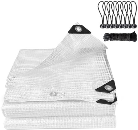 Clear Tarpaulin Waterproof Heavy Duty Greenhouse Grid Tarpaulin Outdoor Polythene Plastic Sheeting 140GSM Transparent Tarp Cover With Eyelets For Protection Plant Garden Furniture Firewood (2m x 3m)