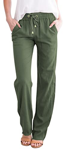 ZLQRSSWK Leinenhose Damen Hose Sommer Musselin Hosen Stoffhose Einfarbig Freizeithose Gerade Geschnitten Sommerhose und Taschen Sommerhose Damen Leicht Baumwolle Leinen Hose (XXL)