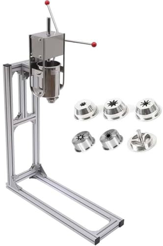 Macchina per churro commerciale a manovella in acciaio inox con 6 ugelli Home 3L/5L/7L verticale Manuale Macchina per riempire churro di ciambelle spagnole per ristoranti,caffetterie,7L
