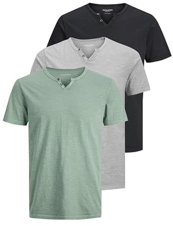 JACK & JONES JJESPLIT - Maglietta Basic da Uomo, con Scollo a V, a Maniche Corte, in Jersey di Cotone, Confezione da 3 Pezzi (Confezione C: Granite Green, Ultimate Grey, Black), 3XL