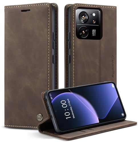 WJXEXRS Handyhülle für Xiaomi 13T / 13T Pro 5G Hülle Premium Leder Schutzhülle Klappbar mit Kartenfach Ständer Magnet Handytasche mit Flip Case Klapphülle für Xiaomi Mi 13T 5G / 13T Pro 5G -Kaffee