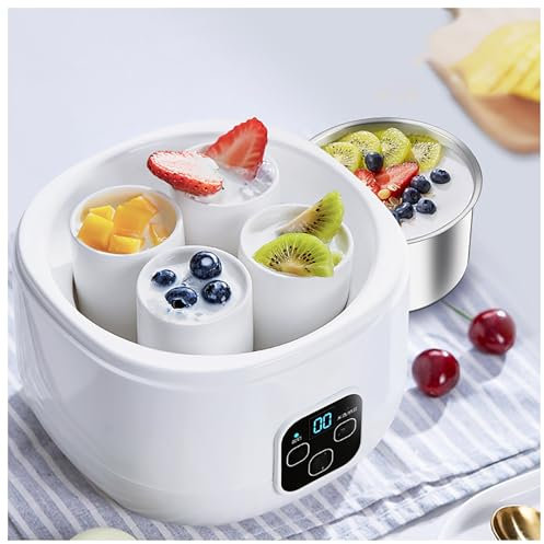 MLKHESY Máquina para Hacer Yogur probiótico de 1 l, máquina para Hacer Yogur con Pantalla táctil, 4 Tazas de cerámica, Temperatura Constante Tridimensional, máquina para Hacer natto