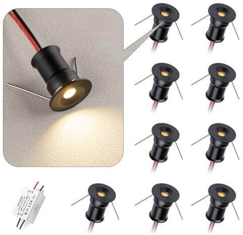 HHTUN Projecteur miniature LED 902 120°, DC12V 1W, 80 Ra, 75 lm, convient à l'éclairage de meubles tels que les caves à vin, les armoires à chaussures, etc.(5000K,Black,9Pack)