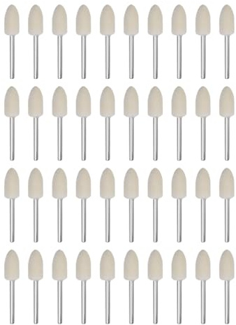 Kvartsman 40 stycken ullfiltmonteringsmandrel-punkter 8 mm huvud 1/8 tum skaft koniska polerbitar burrs filt polering buffing-hjul för svarv