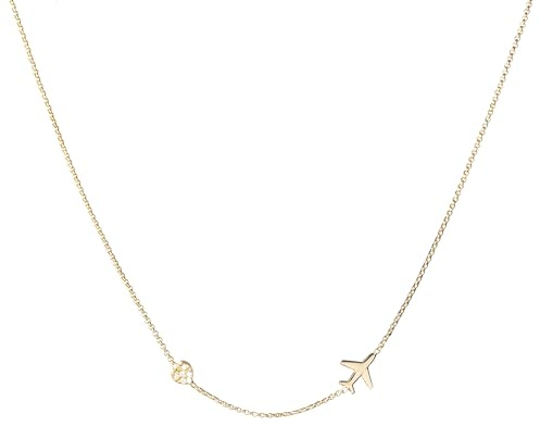 WearTravelers Collier simple et léger en Argent 925 avec Cœur lumineux et Avion - Idée Cadeau pour la Femme voyageuse - Made in Italy - Modèle Oslo (Or)