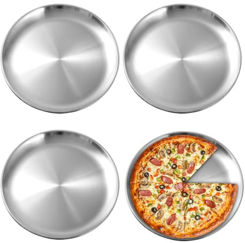 PORFOYO Edelstahl Teller, 4 Stück Camping Teller 30 cm, Edelstahlteller Campingteller, Edelstahl Campings Tellers, Camping-Geschirr, Ideal für Küche, Picknick, Partyund Wandern