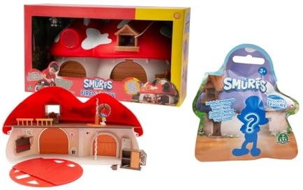 Giochi Preziosi THE SMURFS, Fire Station Playset Plus Mystery Figure with Mechanical and Electronic Functions, Includes Exclusive 2.25 Inch Smurf Figure and Additional Bonus Figurine