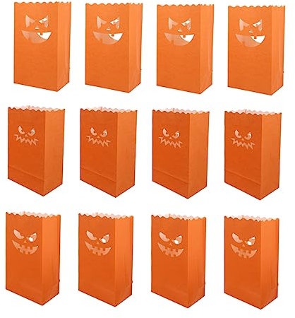 SHINEOFI 12 Pezzi Sacchetti Carta Luminosi Halloween con Design Zucca Decorazioni per per Corridoi e Festiva Unica