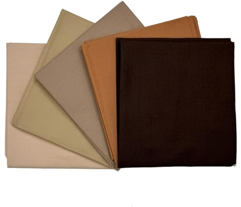 Paquete de 5 retales de tela de percal 100% algodón liso Designer Fat Quarter Bundle FQ para costura, patchwork, manualidades y quilting | 48,3 x 50,8 cm (50cm x 52cm) (Tonos tierra)