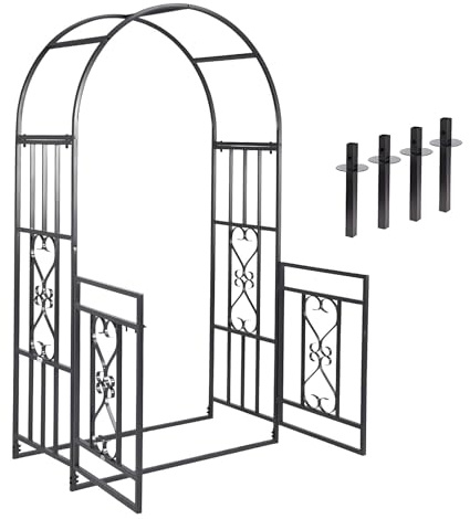 Arche de jardin en métal robuste avec portail, treillage en fer pour plantes grimpantes, vignes et roses, pergola de mariage en plein air, décoration avec portes verrouillables (noir)
