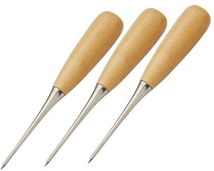 NOLITOY 3 Pezzi Punteruoli con Manico in Legno per Cucito Manuale Utensili Ergonomici per Perforare Pelle e Tessuti per Te Riparazioni e Progetti di Cucitura Artigianale