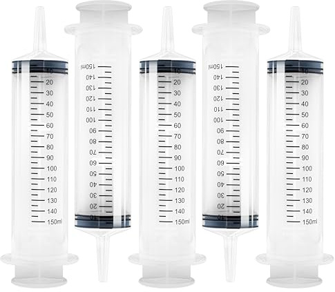 5 Stk Spritze 150 ml mit Katheteransatz und Luer Adapter. Wiederverwendbare Plastikspritze als Pipette, für Flüssigkeiten, Ölspritze, Dosierspritze aus Kunststoff für Garten, Industrie und Tiernahrung