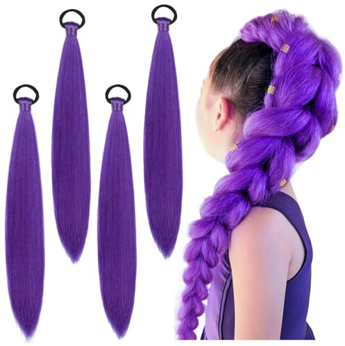 CHANCCI Rajout Cheveux Tresses Violet, 26 Inch Extension Cheveux Violet pour enfants & femmes,Yaki Textured Cheveu Africaine Meches,Meche Cheveu-x Violets pour Masqués,Cosplay,Scène,Carnaval (4 PCS)