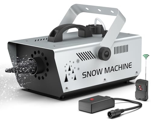 1200W Schneemaschine mit Fernbedienung und Kabelsteuerung, 3m Schneespray Einstellbare Flockengröße für Weihnachten Hochzeiten Partys Bühnen