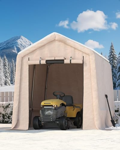 7X10 FT Heavy-Duty Portable Outdoor Storage Shed with Roll-Up Zipper Door & Vent, 240g Waterproof Carport Storage Shelter, UV-Resistant Canopy for Motorcycle, Firewood, Tools -Gray ﻿