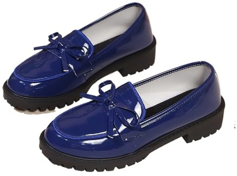 Mocasines de charol para mujer con lazo, plataforma sin cordones, tacón grueso, ortopédicos, antideslizantes, anchos
