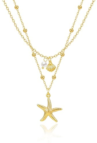 Lysjoy Collier de Coquillage Femme, Collier de Boheme, Colliers Ete Femme, Colliers Hawaien, Bijoux de Coquillage, Cadeaux pour Femmes à Anniversaires, Fêtes (B)