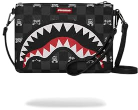 SPRAYGROUND Pochette Nera GRAY PEEKING CHARACTER CHECK CROSSOVER CLUTCH