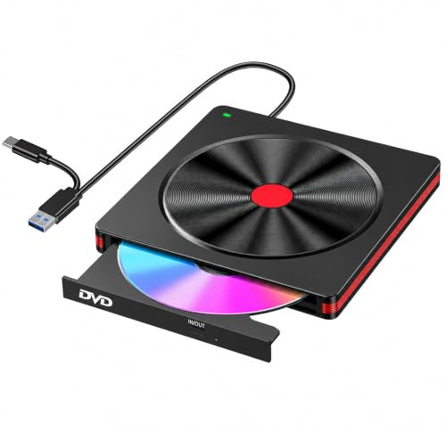 Suxulxn External CD DVD Drive USB 3.0 Type-C, Portable DVD Burner CD Reader Writer for Laptop PC Desktop, CD DVD +/-RW Optical Drive Compatible with Windows 11/10/8.1/7 Linux Mac OS