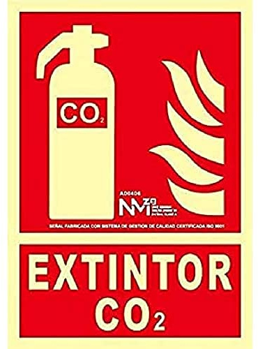 Señal Luminiscente Extintor Co2 Clase A PVC 1mm 21x30cm con CTE, RIPCI y Apto para la Nueva Legislación - A00406 | NORMALUZ