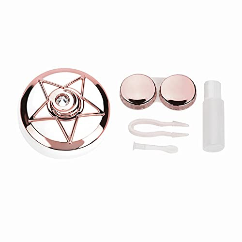 Kontaktlinsenbehälter, Tragbarer Kontaktlinsen Halter mit Spiegel Pentagram Form Objektiven Netter Reizender Reise Ausrüstungs Behälter Kasten(Rosa)