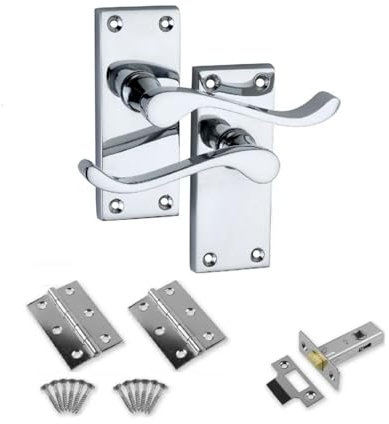 Designer Levers - Victorian Scroll Lever Door Handles - Includes 64mm Tubular Latch and 75mm Door Hinges Pair - Interior Use - 106 x 42mm