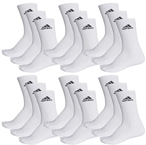 adidas CUSHIONED CREW Tennissocken Sportsocken Damen Herren Unisex 18 Paar, Farbe:White, Socken & Strümpfe:43-45