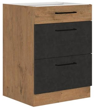 Mirjan24 Küchenschränke Woodline Unterschrank Hängeschrank Spülenunterschrank Herdumbauschrank Geschirrspülerblende Küchenzeile (Eiche Lancelot/Matera, Schubunterschrank 60 D 3S BB)