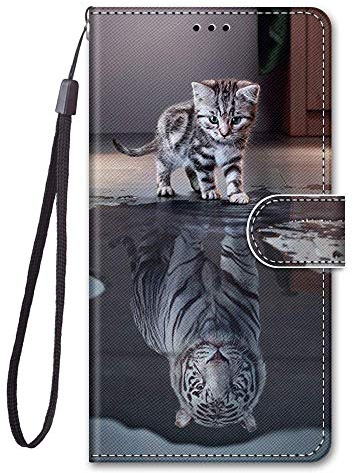 Nodigo für iPhone SE 2020 2022/iPhone 8/iPhone 7/iPhone SE3 Leder Hülle Magnetisch Kickstand mit Kartenfach Tier Motiv Lustig Design Silikon Hüllen Handyhülle Tasche Case Mädchen Damen - Katze + Tiger