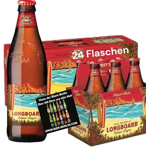 Kona Brewing Longboard Lager 24 Flaschen 0,355l aus Hawaii Alc 4,6 Vol. inkl. 6 EUR Pfand inkl. original Bierdeckel Haus der Biere Berlin