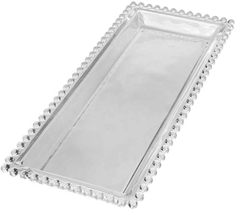 Serving Platter Glass Beaded Edge Dining Table Tray Serving Dish (CF21) | Serving Plate, Cake Plate, Platter, Beaded Edge, Bella Perle, Glass Crockery, Tableware