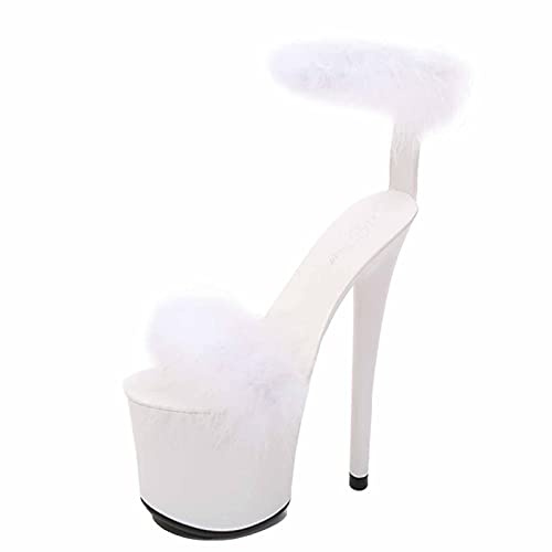 20 Cm Womens Open Toe Piattaforma Stiletto Pole Ladies Tacco Alto Cinturino Caviglia Scarpe Sexy Dance Striptease Sandali con Fibbia per Party Prom Club,Bianca,34 EU