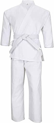 TMA Martial Arts Karate Elastic Drawstring Uniform for Kids & Adult Lightweight Student Gi with Free Belt (White, 4)