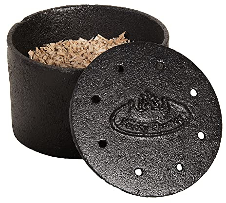 Esschert Design Scatola per affumicatura per barbecue, in ghisa, marrone, con beccuccio in legno