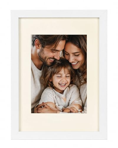 3D Objektrahmen Bilderrahmen mit Passepartout & gehärtetem Glas Holz MDF Rahmen Foto Poster: Farbe: Weiß | Format: 21x29,7