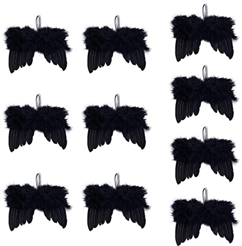 ToBeIT 10pcs Engelsflügel Federn Engel Flügel Anhänger Weihnachtsbaum Deko Christbaumschmuck Vintage Feder zum Aufhängen (10X12CM（Black）)