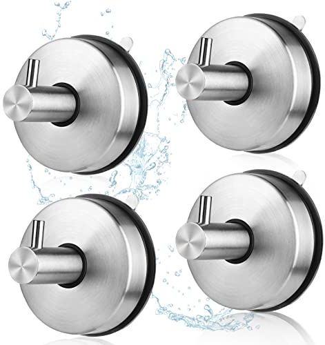 lalago 4 Stück Saugnapf Haken 304 Edelstahl Saughaken Saugknöpfe Saugnäpfe für Fenster, Wasserdicht Saugnapfhaken Saughalter, Handtuchhaken Bademantelhaken ohne Bohren,Tragfähigkeit 5 kg/PC，Silber