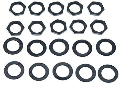Dopro 10 Stück Messing USA 3/8-Zoll-32 Gewinde Gitarre Potentiometer Sechskantmuttern Gitarre Bass Jack Muttern und Unterlegscheiben für US CTS Pots/Switchcraft/Pure Tone Jacks schwarz