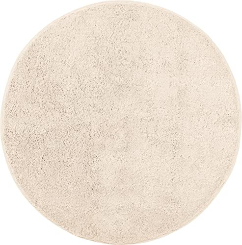 Erwin Müller Badematte, Badteppich Uni ULM beige Größe rund: 90 cm Ø - Baumwolle, kuschelig, rutschhemmend, für Fußbodenheizung geeignet