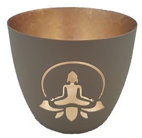Giftcompany Madras Windlicht M Lotus Yoga Silhouette Sandstone/Gold 8,5cm