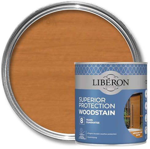 Libéron Superior Protection Woodstain for Exterior Wood, Medium Oak, 750ml | 8-year guarantee, Microporous formula, Water-repellent & UV resistant, For vertical woodwork, Quick-drying
