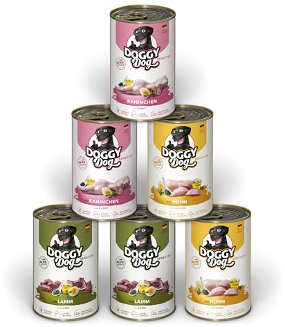 DOGGY Dog Paté Mix Sensitive, 6 x 400 g, Nassfutter für Hunde im Probierpaket, Hundefutter getreidefrei mit Lachsöl und Grünlippmuschel, besonders gut verträgliches Alleinfuttermittel, Made in Germany