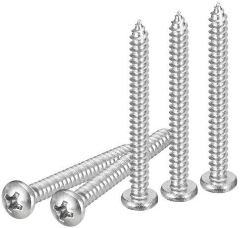 DTGN #8x1-3/4 Phillips Pan Head Self-Tapping Screw - 50Pack - Bright Finish 304 Stainless Steel Sheet Metal Screws Wood Screws