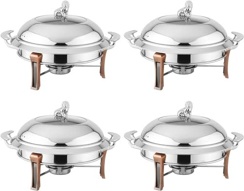Pack of 4 Round Chafing Dishes with Food Pan, Frame, Lid and Fuel Holder, Stainless Steel Chafer Dish Catering Party Buffet Warmer Serving Set [Energy Class A]